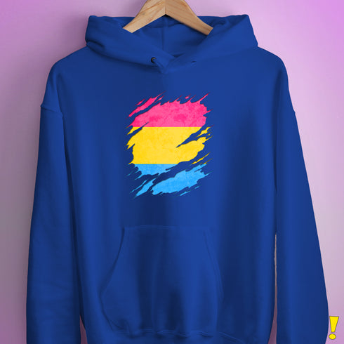 Pansexual Pride Flag Ripped Reveal Hoodie - Royal Blue